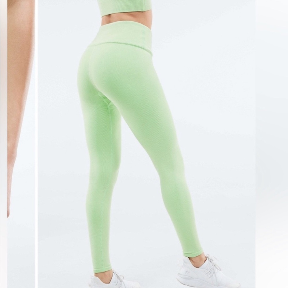 Fabletics Ribbed High Rise Melon Green Leggings - Picture 5 of 5